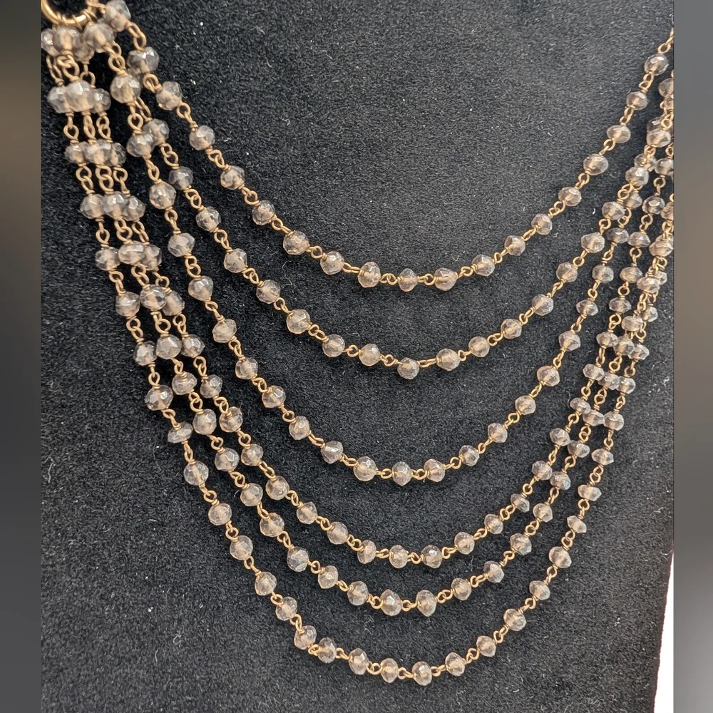 NASHELLE Beaded Necklace Tiered Gold with Gray Brown Beads - Picture 2 of 9